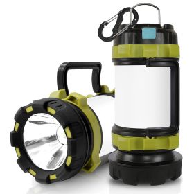 2Pcs Camping Lantern Rechargeable Flashlight Torch Power Bank Portable Tent Light Lamp USB Rechargeable for Hiking Fishing Emergency Outdoor (Color: Green, size: One size)